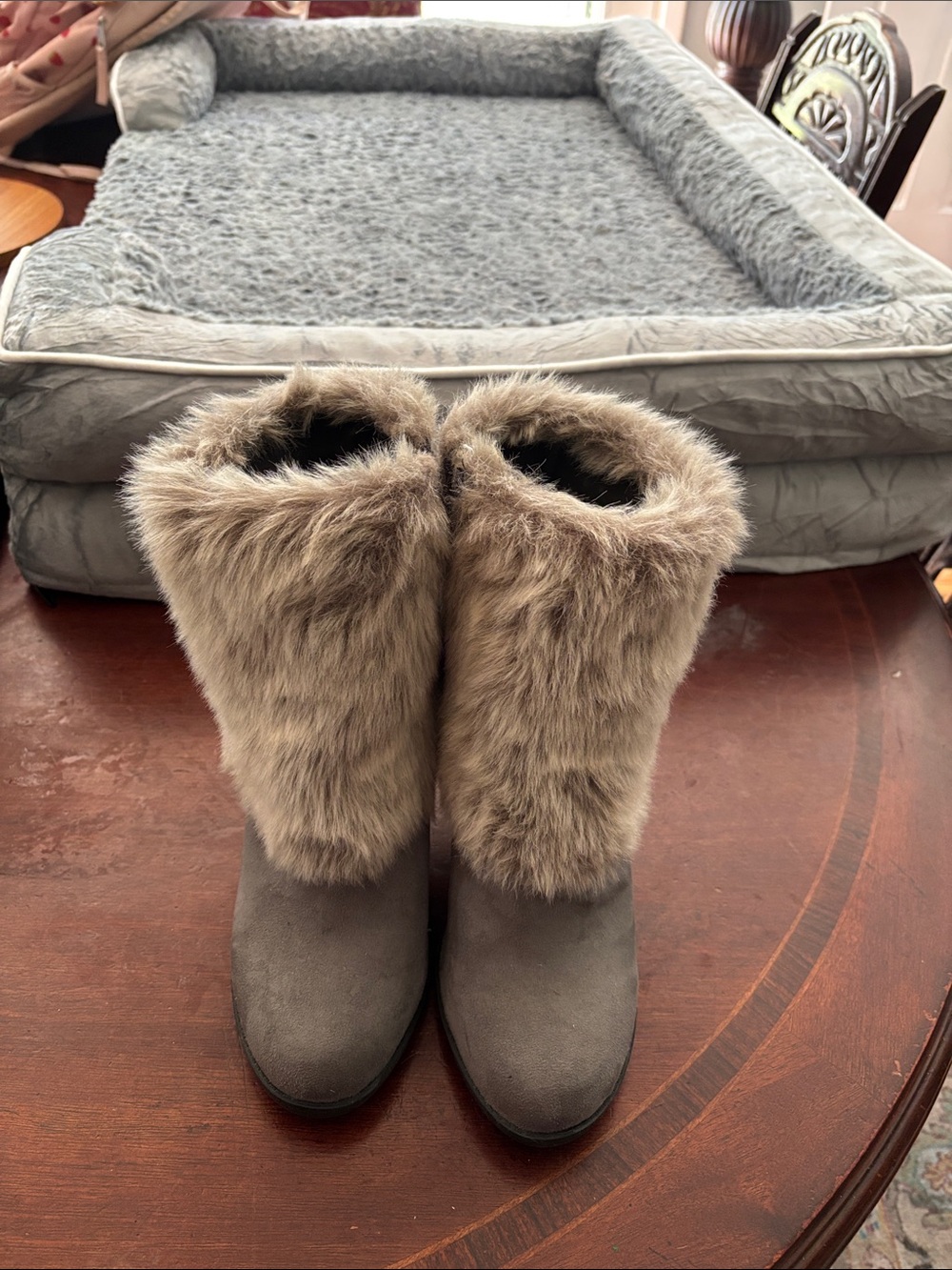 Avenue Taupe Faux-Fur Trim Heeled Winter Boots